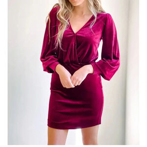 GENTLE FAWN HELEN RED VELVET DRESS mini long sleeve holiday faux wrap small